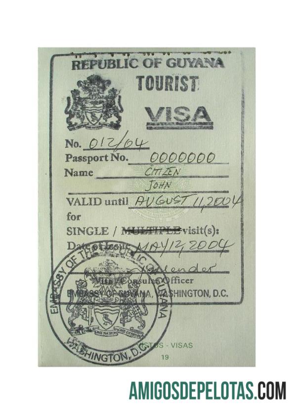 Visto de carimbo para GUIANA exemplo real